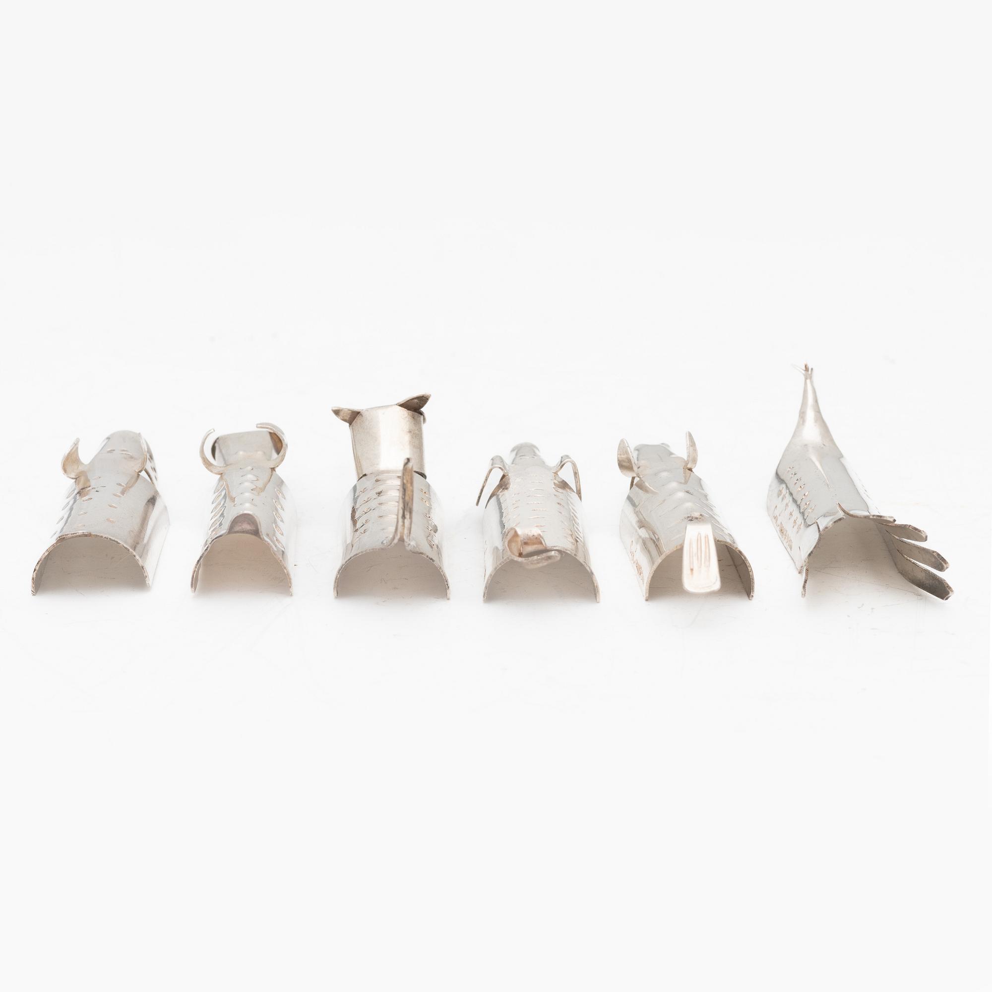 Gunnar Cyrén, six silver butter knife rests, CG Hallberg, Stockholm, 1956.