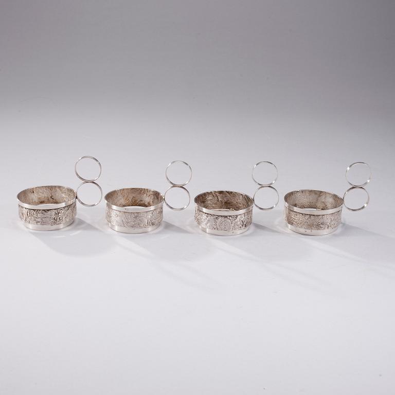 TEGLASHÅLLARE, 4 st, silver, Pekka Turtiainen Helsingfors 1969. Totalvikt 264 g.