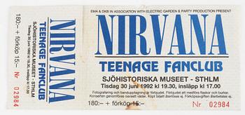 Nirvana, "Nevermind", LP, 1991,  samt Nirvana konsertbiljett, Sjöhistoriska Museet 1992,