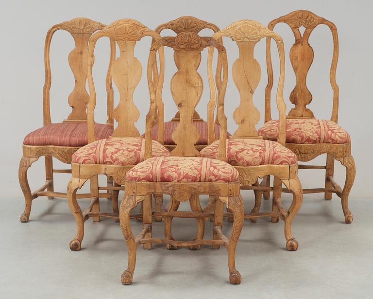 STOLAR, 6 st snarlika, senbarock, 1700-tal.