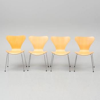 ARNE JACOBSEN, four Series 7 chairs from Fritz Hansen, Denmark, 1996-8.