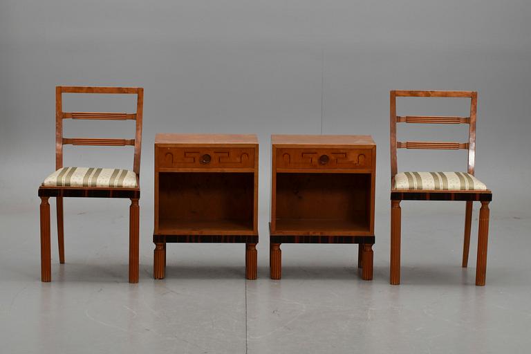 SÄNGBORD, ett par samt STOLAR, ett par, Art deco, 1900-talets första hälft.