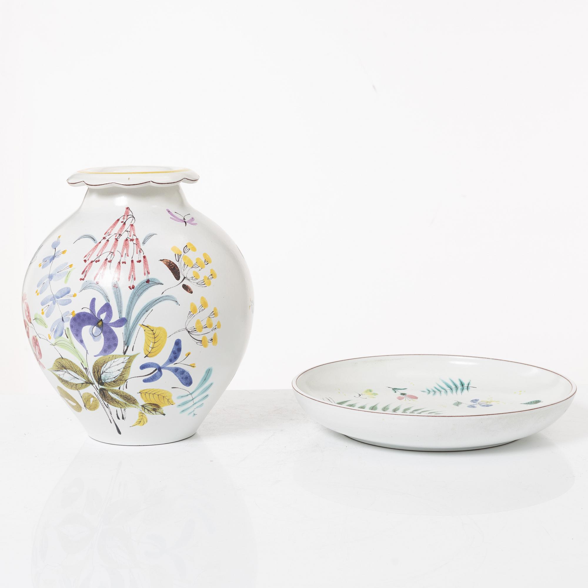 Stig Lindberg, a vase and a plate, Gustavsberg.