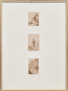 OKÄND KONSTNÄR, 3 st, tuschlaveringar, 1700/1800-tal, signerade.