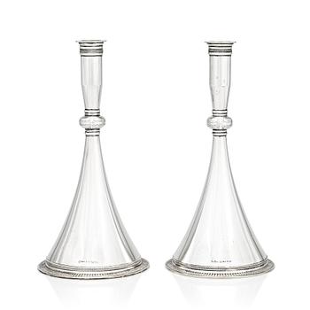 216. Wiwen Nilsson, a pair of silver candlesticks, Lund Sweden 1939, the so called 'byzantine' model.