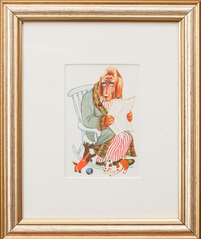 KONSTVYKORT, 5 st, efter Tove Jansson, signerade i trycket, Taidekorttikeskus, 1940-tal.