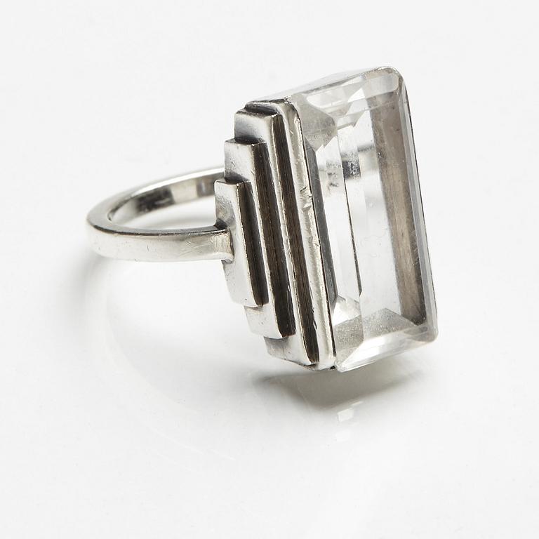 Wiwen Nilsson, a sterling and facet cut rock crystal ring, executed in Lund Sweden 1964.