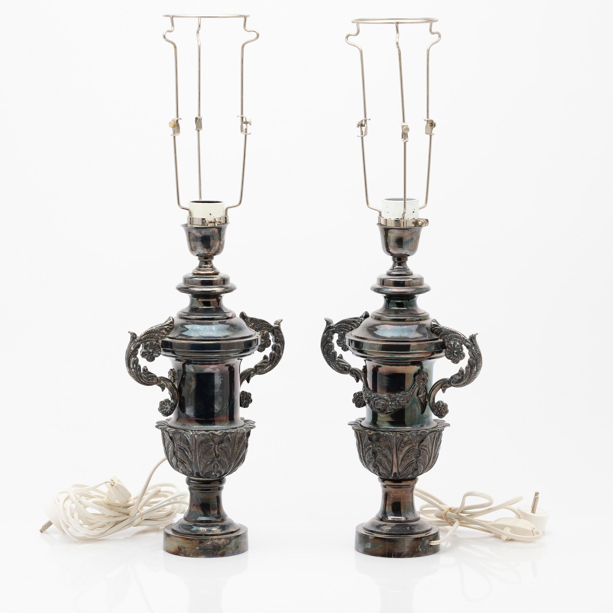 Table lamps, a pair, silver plate, second half of the 20th century.