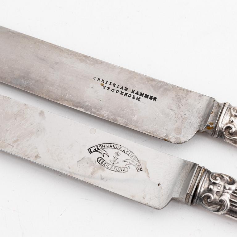 Twelve Swedish rococo-revival silver knives, mark of Christian Hammer, Stockholm 1857-1880.