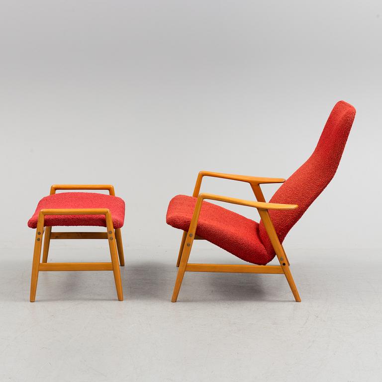 ALF SVENSSON, an easy chair and stool, "Studio", Ljungs industrier AB, Bra bohag. 1950s/60s.