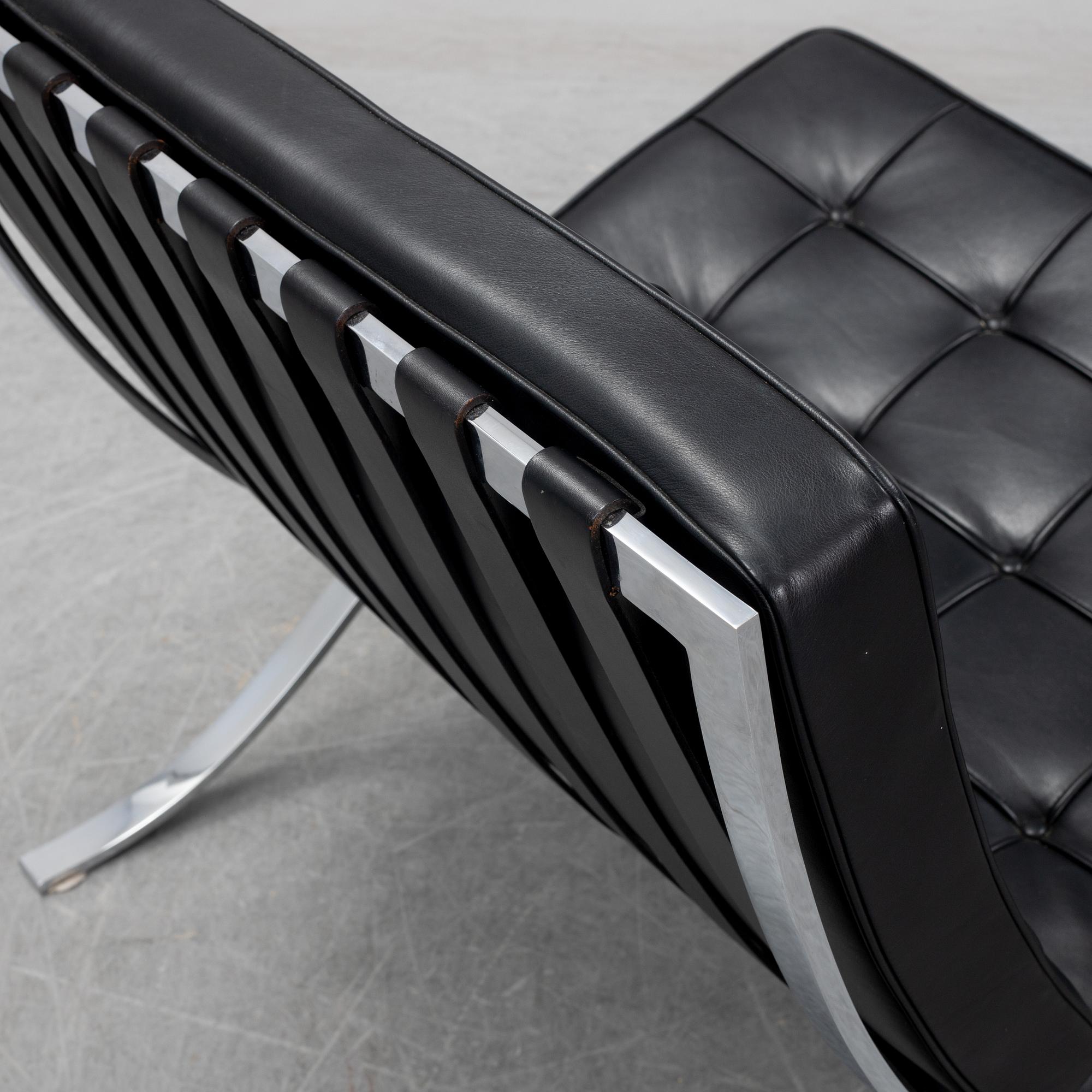 LUDWIG MIES VAN DER ROHE, a 'Barcelona' black leather lounge chair, Knoll Studio.