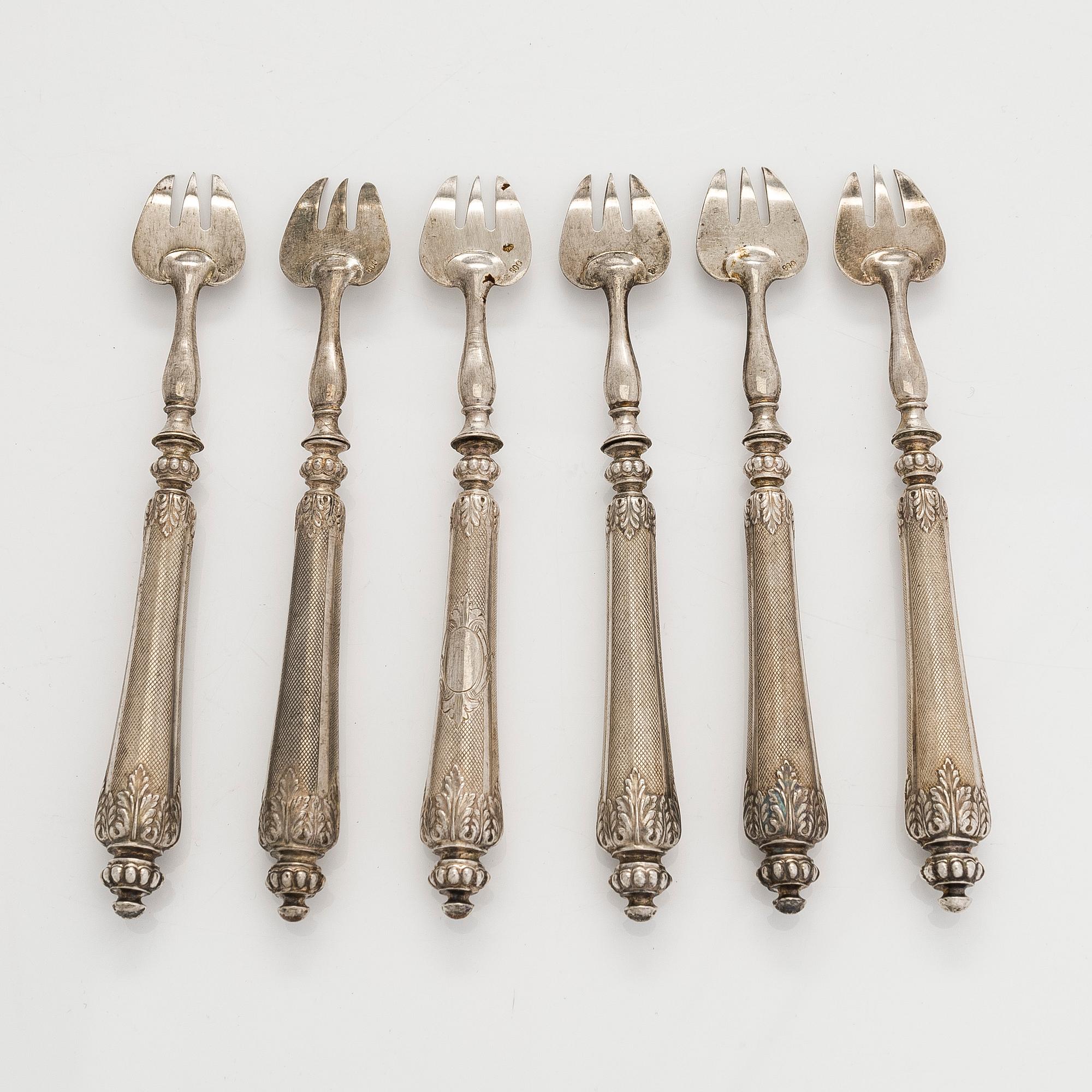Ostrongafflar, 6 st, silver 800, 1900-tal.