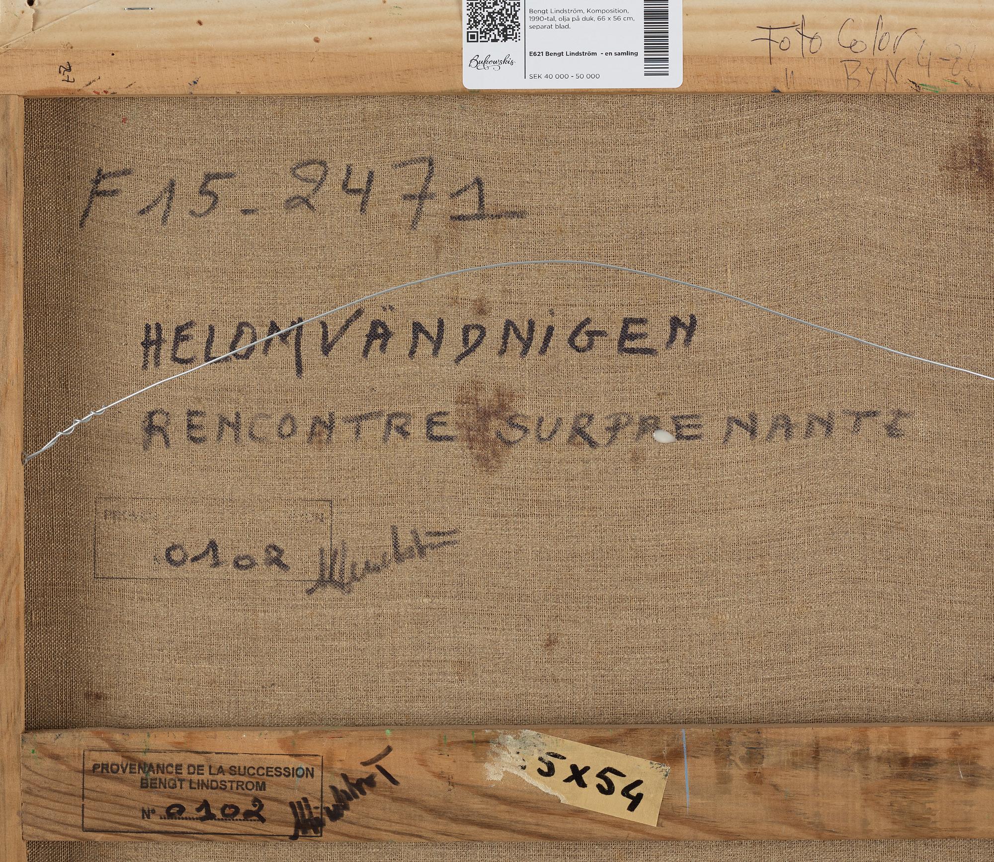 Bengt Lindström, oil on canvas, signed, estate stamp verso, executed in the 1990s.