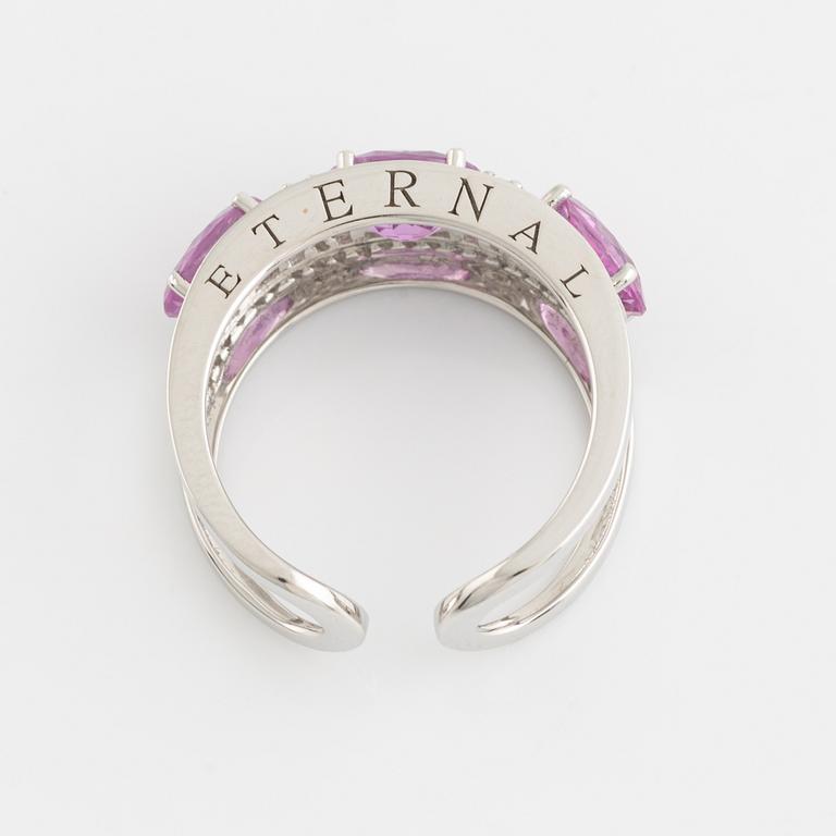 Pink sapphire and brilliant cut diamond ring.