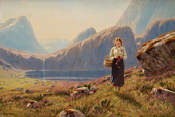584. Hans Dahl, Young woman in a fjord landscape.