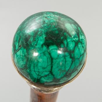 Käpp, ca 1900, England London, silver, malakit.