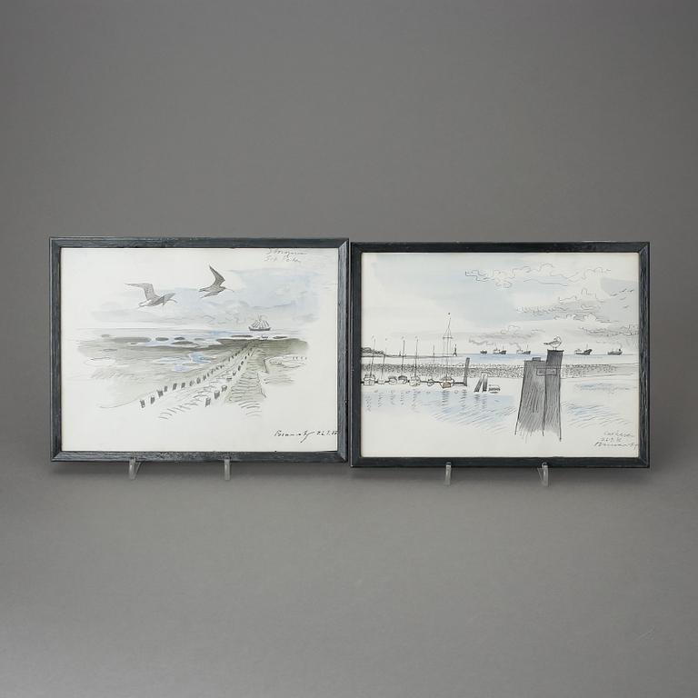 GUNNAR BRUSEWITZ, blandteknik, 2 stycken. Signerade och daterade 72 respektive 77.