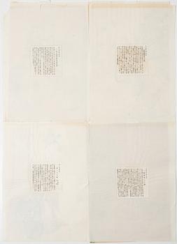 Fyra träsnitt ur mapp utgiven av Tokyo Bijutsu Kankokai (Tokyo Art Publishing Association", tidigt 1900-tal.