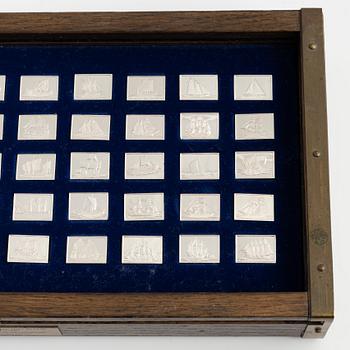 Miniatyrer, 50 st, sterling silver, "Historiens Stora Segelfartyg", Franklin Mint, 1970-tal.