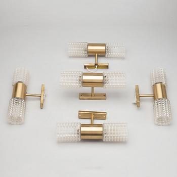 Five second half of the 20th century metal and glass wall sconces.