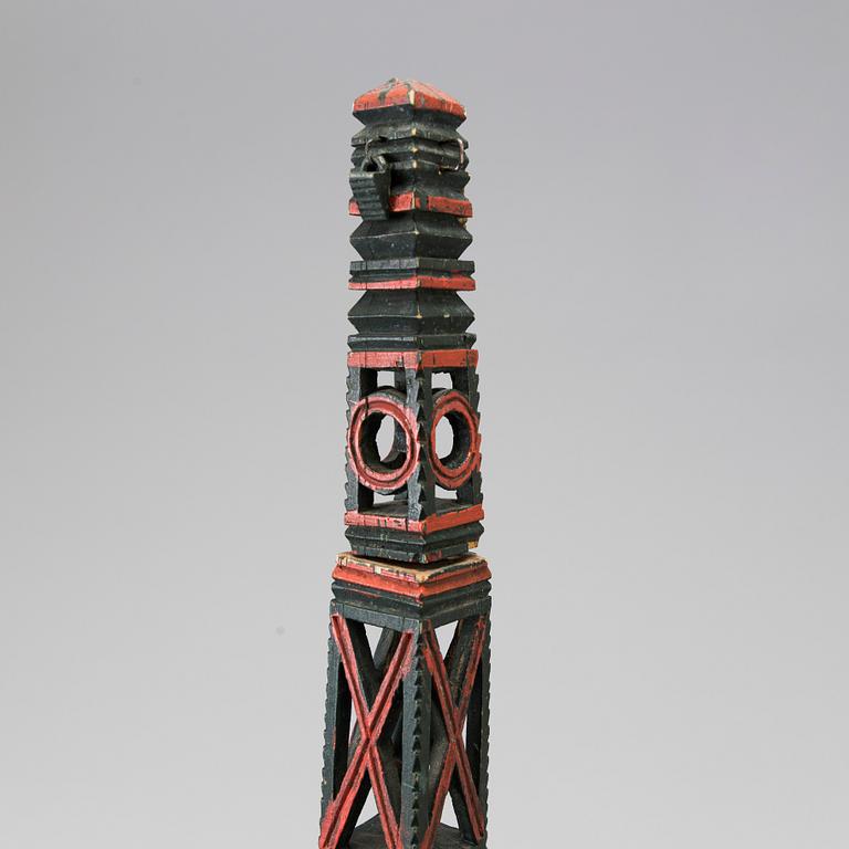 Three painted folk art flax ornaments 19th century.