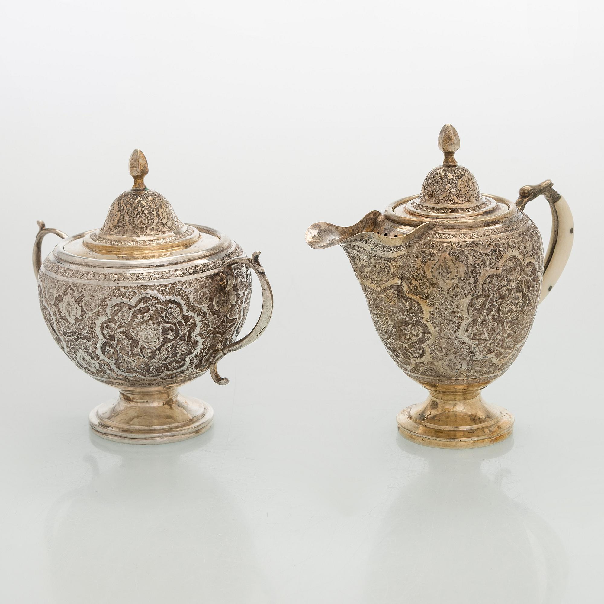 A 5-piece Persian tea service, first half of the 20th century.