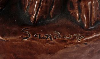 FIGURIN, keramik, sign Sandoz, Frankrike, sent 1900-tal.
