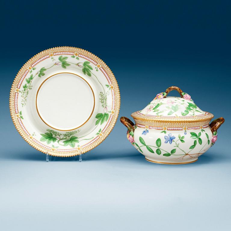 A Royal Copenhagen 'Flora Danica' tureen with cover and stand, Denmark, 20th Century.