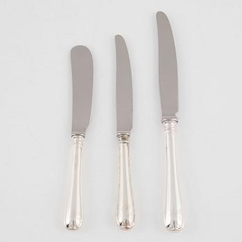 Besticksservis, silver, 131 delar, "Svensk Rund", GAB & C.G.Hallberg, Stockholm/Eskilstuna, 1952-1990.