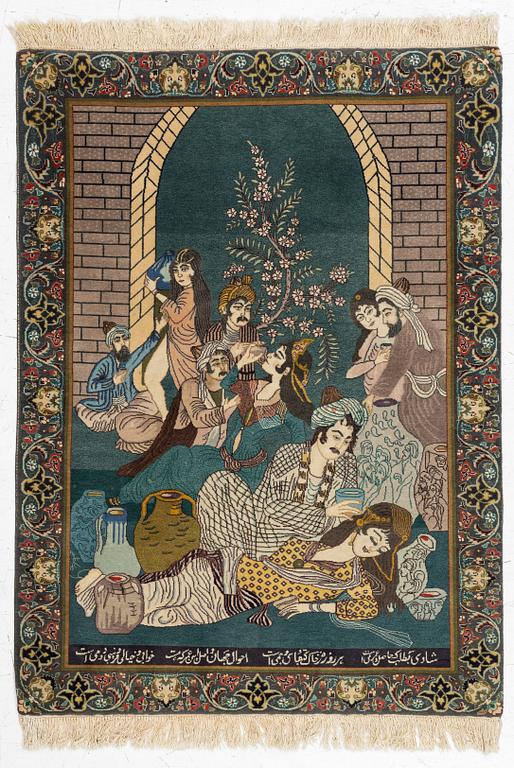 Carpet, Old figural, Tabriz, approx. 138 x 101 cm.