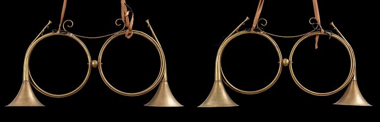 A pair of brass luminaires. 19th Century.