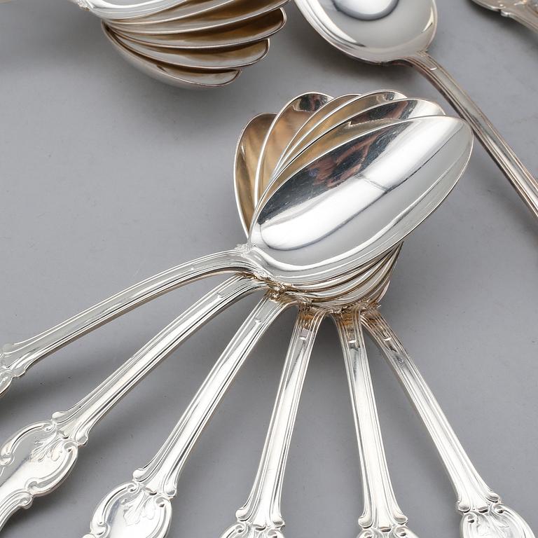 BESTICKSERVIS, 39 delar, silver, "Olga", GAB, Stockholm, 1960-tal. Total vikt ca 2166 g.