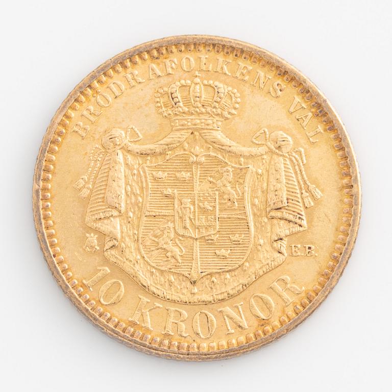 Oscar II, guldmynt, 10 kronor 1901.