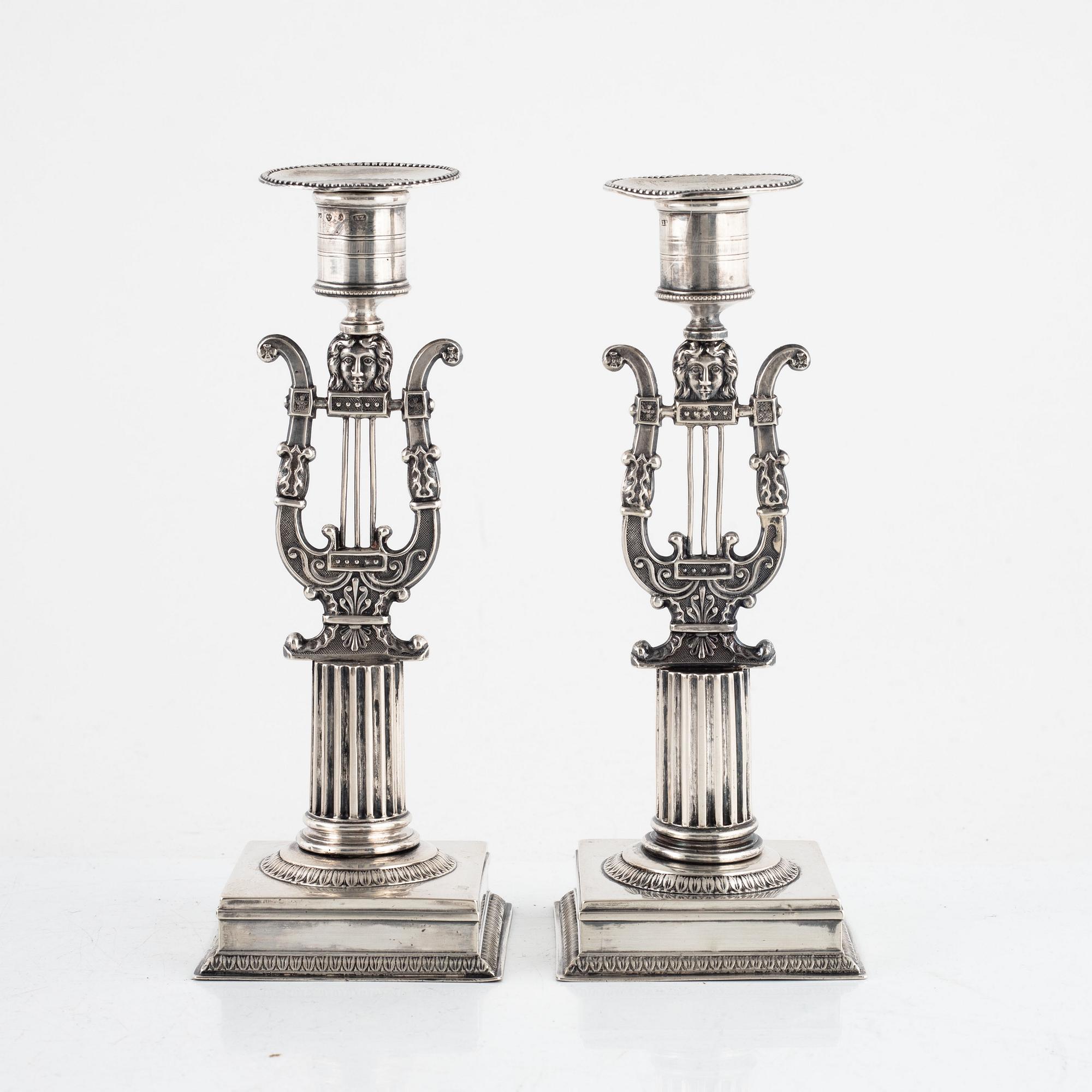 A pair of Swedish silver candlesticks, mark of Adolf Zethelius, Stockholm, 1821.