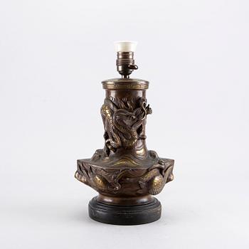 An early 1900's Japanese bronze table lamp.