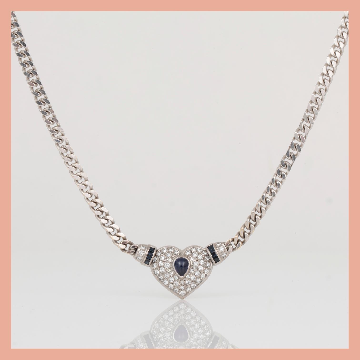 COLLIER, 18K vitguld med briljantslipade diamanter, tot ca 1,06 ct och safirer, tot ca 1,44 ct. Total vikt ca 49,38 g.
