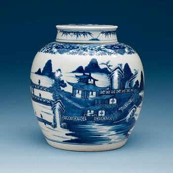 1954. A blue and white jar with cover, Qing dynasty, Jiaqing (1796-1820).