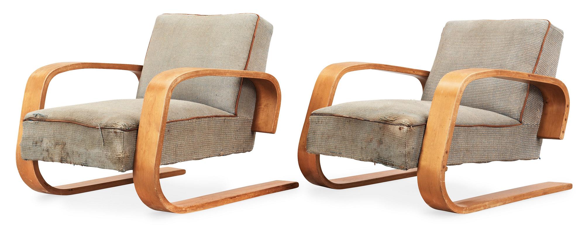 ALVAR AALTO, fåtöljer, ett par, nr 400, O.y Huonekalu-ja Rakennustyötehdas A.B för Artek, Finland ca 1939.
