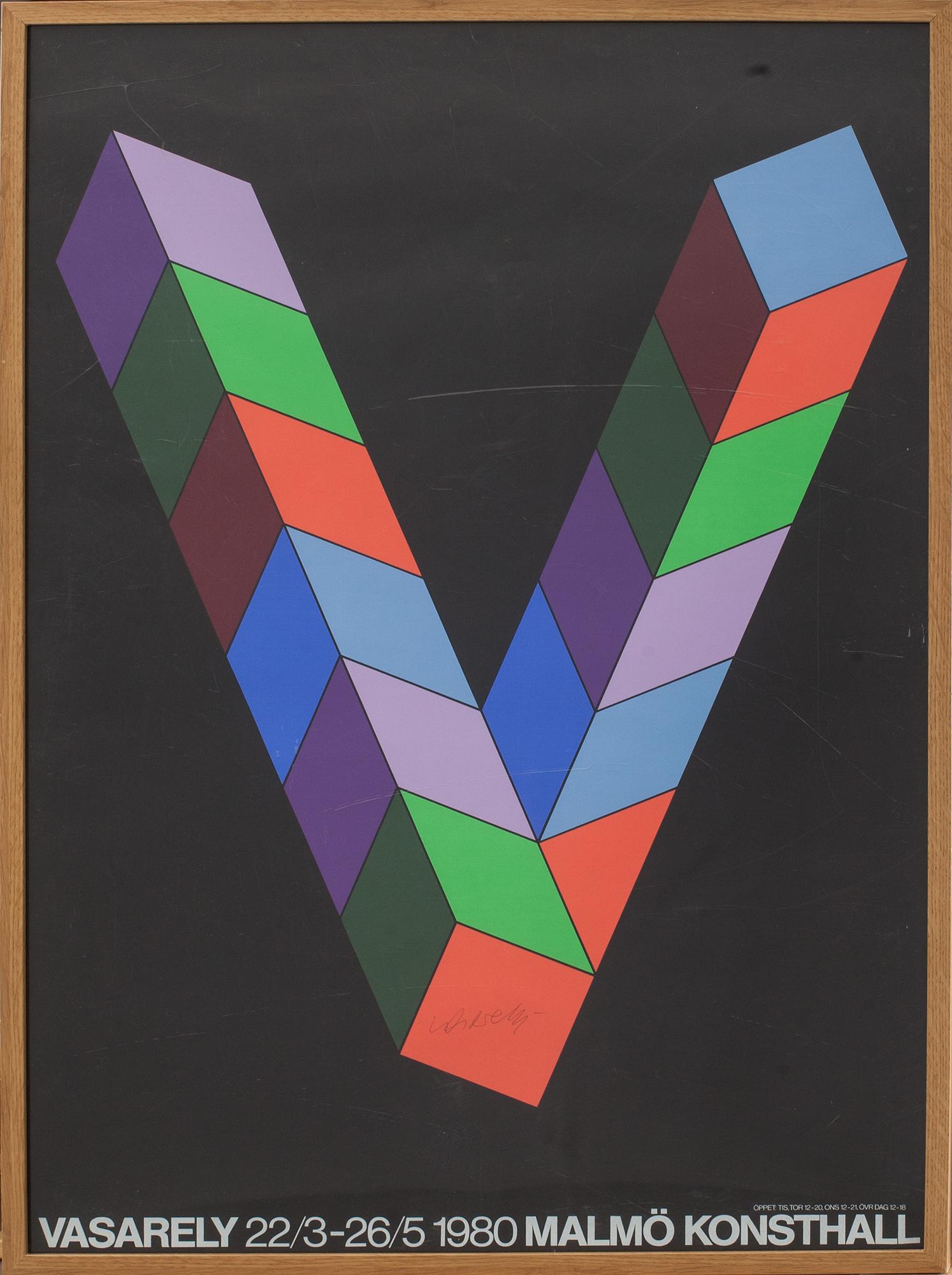 VICTOR VASARELY,  utställningsaffischer,2 st,signerade,"Vasarely 22/3-26/5 1980 Malmö Konsthall".