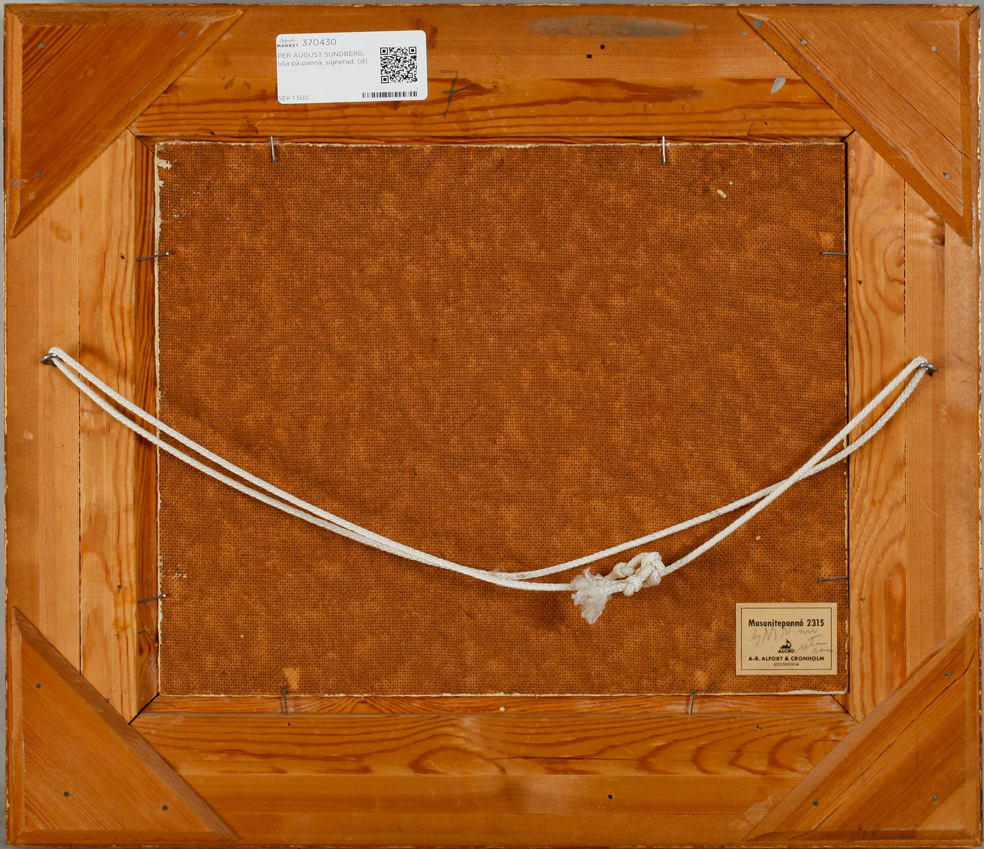 PER AUGUST SUNDBERG, olja på pannå, signerad och daterad 1946.