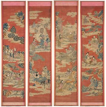 1188. A set of four kesi panels depicting Xiwangmu and the daoist Immortals, late Qing dynasty.