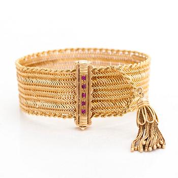 An 18K gold and synthetic rubies bracelet, Italy.