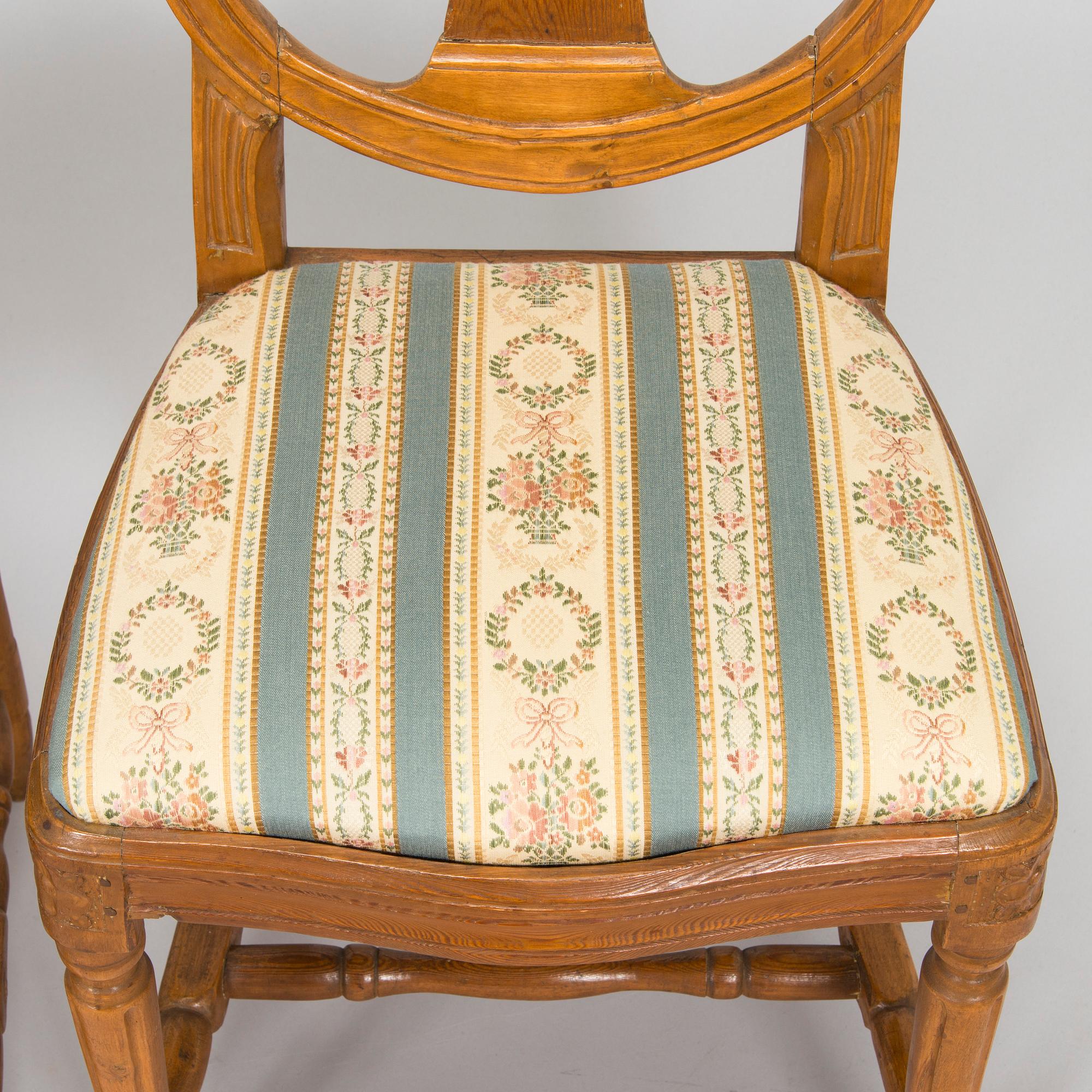 Four Swedish Gustavian chairs, 18th century.