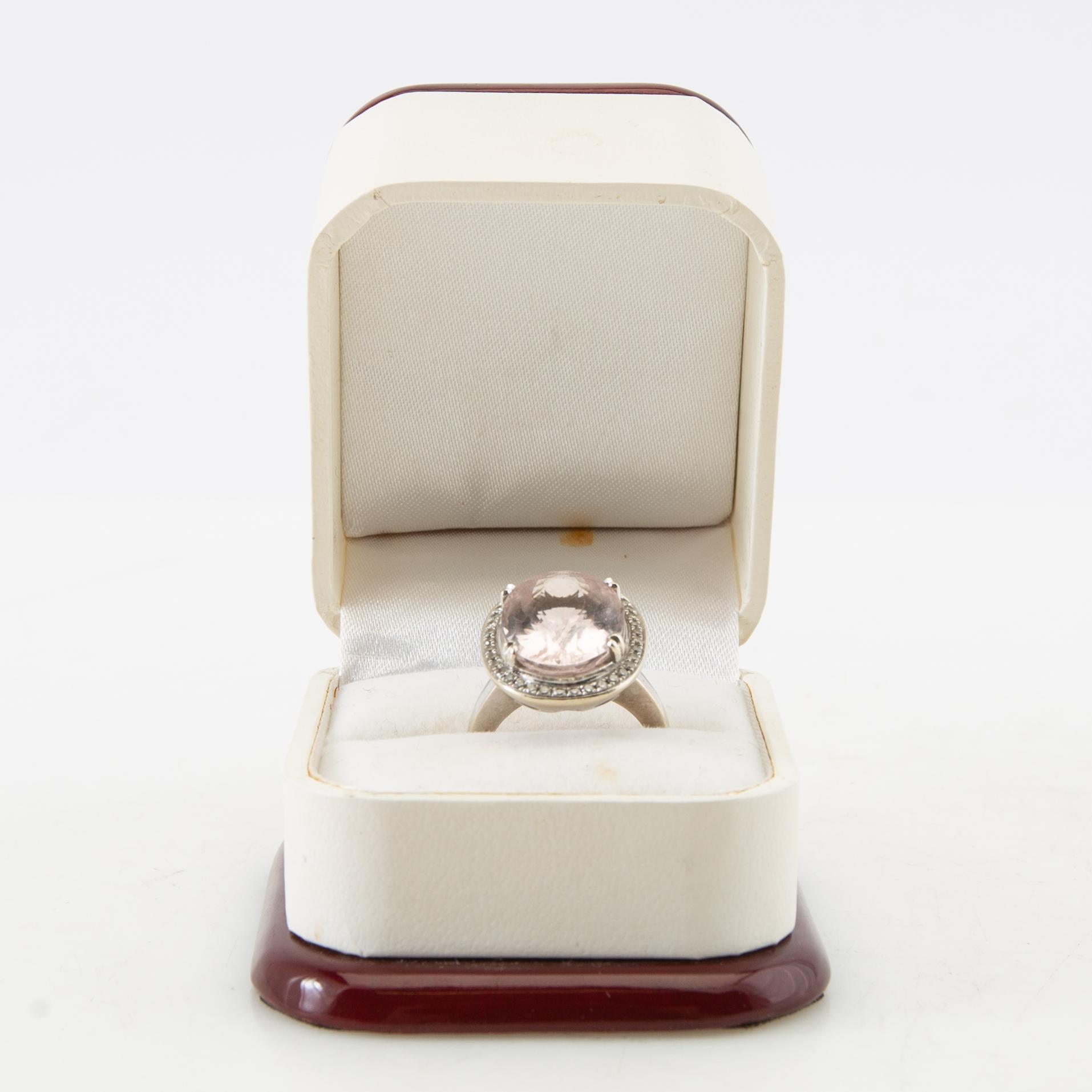 Ring, 14K white gold, morganite and diamonds.
