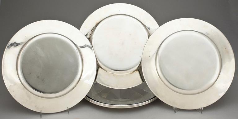 UNDERLÄGGSTALLRIKAR, 6 st, silver, GAB, Stockholm, 1973. Vikt ca 2962 g.