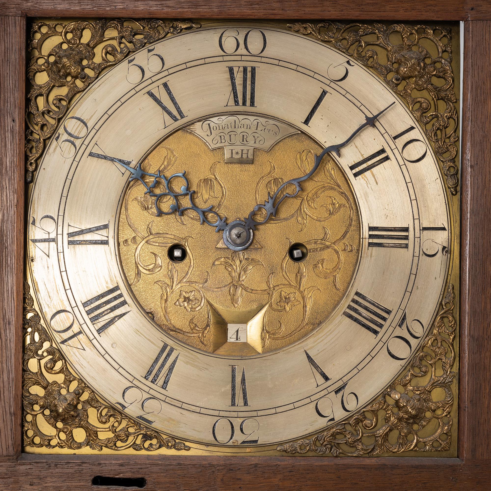 Longcase clock, mid 18th century, by Jonathan Lees, Bury, (c. 1730-1785).