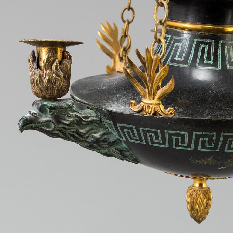 A THREE-LIGHT CEILING LAMP, empire, Stockholm, early 19th century.