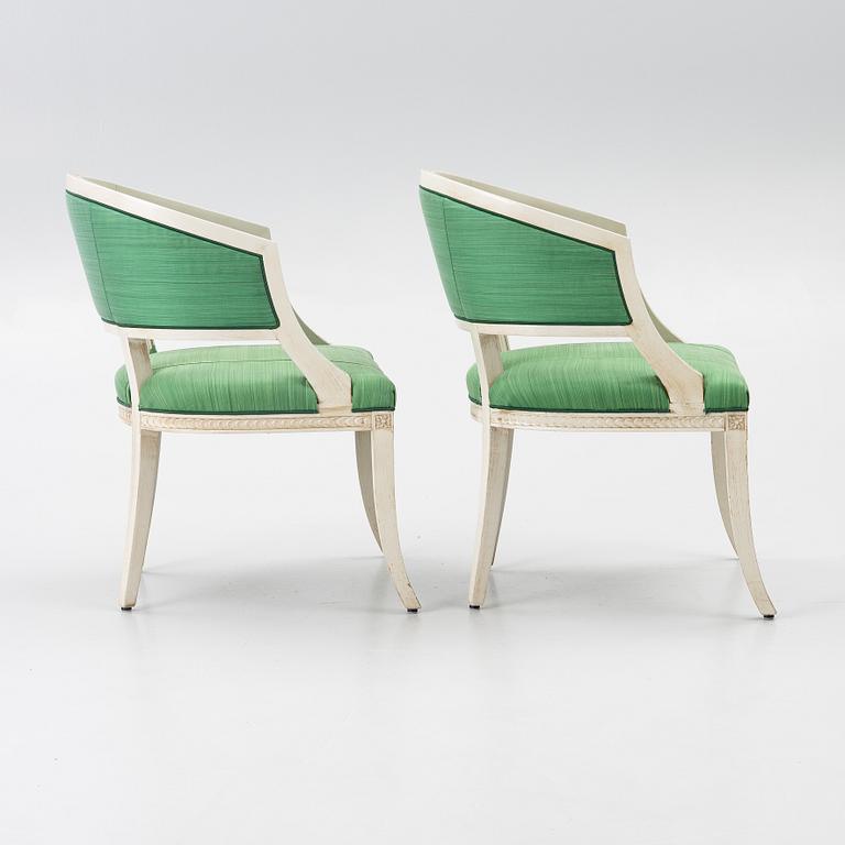 A pair of late Gustavian style armchairs, late 20th Century.