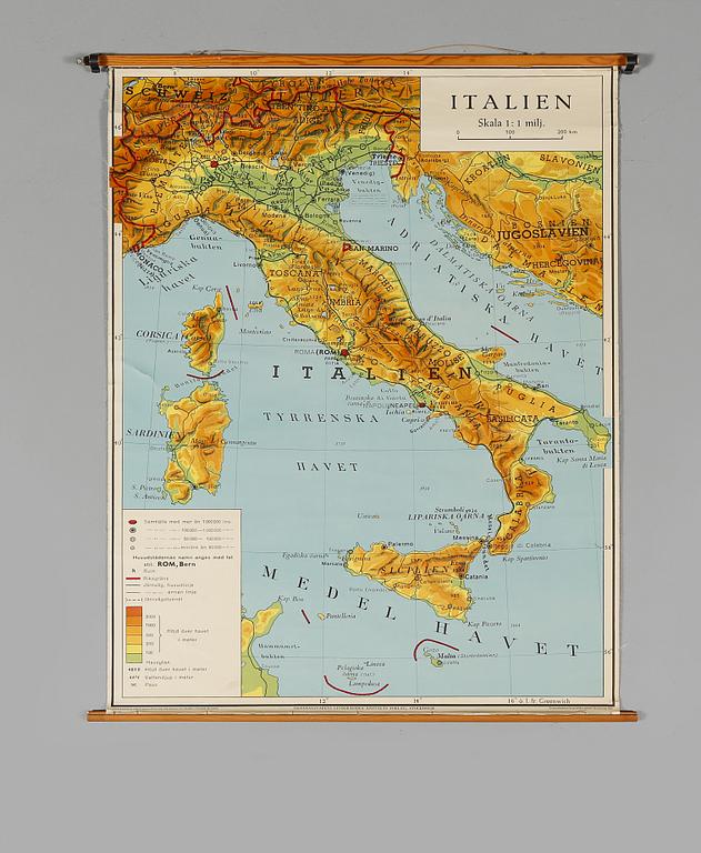 SKOLKARTA, Italien, Generalstabens Litografiska Anstalts Förlag, 1959.