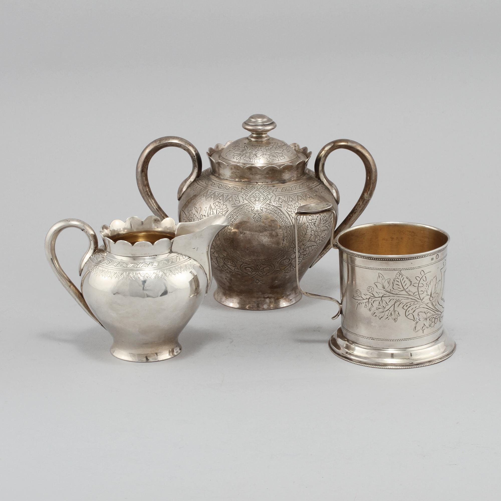 PARTI SILVER, 3 delar, Moskva, Ryssland, sent 1800-tal. Vikt 535 g.